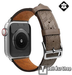Okosóra szíj - SÖTÉTBARNA - valódi bőr, légáteresztő, lyukacsos - APPLE Watch Series 1/2/3 42mm / 4/5/6/SE 44mm / 7/8/9 45mm / Ultra / Ultra 2 49mm