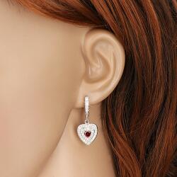 Ekszer Eshop 925 ezüst fülbevaló, rózsaszín cirkónia, szívecskék átlátszó kövekkel
