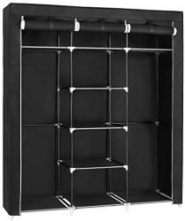 SONGMICS Szövet ruhatároló szekrény hordozható gardrób, fekete 175 x 150 x 45 cm (RYG12B)