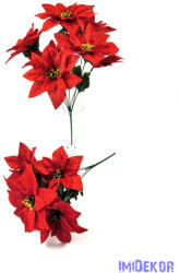  Mikulásvirág 7ágú bársonyos selyemvirág csokor 40cm - Piros