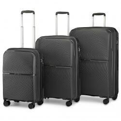 ELLE Miss Lulu London K2393L - BRITISH Traveller 3 darabos szett Spinner Hartschalen PP bőrönd TSA zár fekete