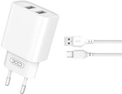XO CE02C dupla USB töltő (Fehér) - micro USB kábellel