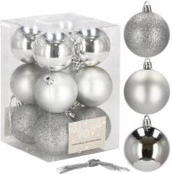 SPRINGOS Karácsonyfadísz Gömbök - Ezüst - 12 db - 6 cm (CA0002)