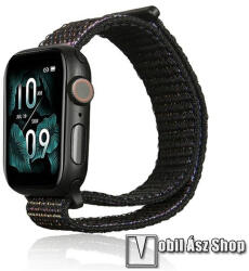 Okosóra szíj - FEKETE - szövet­, tépőzár - APPLE Watch Series 1/2/3 42mm / 4/5/6/SE 44mm / 7/8/9 45mm / Ultra / Ultra 2 49mm