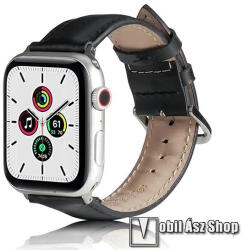 Okosóra szíj - FEKETE - PU bőr, csat, állítható - APPLE Watch Series 1/2/3 42mm / 4/5/6/SE 44mm / 7/8/9 45mm / Ultra / Ultra 2 49mm