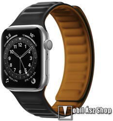 Okosóra loop szilikon szíj - bőrhatású, mágneses, bordázott mintás - FEKETE - APPLE Watch Series 1/2/3 42mm / 4/5/6/SE 44mm / 7/8/9 45mm / Ultra / Ultra 2 49mm