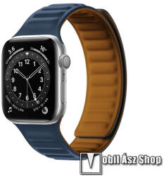 Okosóra loop szilikon szíj - SÖTÉTKÉK - mágneses, bőr hatású, bordázott minta - APPLE Watch Series 1/2/3 38mm / 4/5/6/SE 40mm / 7/8/9 41mm
