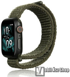 Okosóra szíj - SÖTÉTZÖLD - szövet­, tépőzár - APPLE Watch Series 1/2/3 38mm / 4/5/6/SE 40mm / 7/8/9 41mm