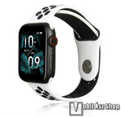 Okosóra sport szíj - FEHÉR / FEKETE - szilikon, lyukacsos, légáteresztő - APPLE Watch Series 1/2/3 42mm / 4/5/6/SE 44mm / 7/8/9 45mm / Ultra / Ultra 2 49mm