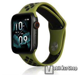 Okosóra sport szíj - SÖTÉTZÖLD / FEKETE - szilikon, lyukacsos, légáteresztő - APPLE Watch Series 1/2/3 42mm / 4/5/6/SE 44mm / 7/8/9 45mm / Ultra / Ultra 2 49mm
