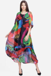 SHOPIKA Rochie lunga din matase naturala, cu imprimeu pictural multicolor Multicolor Talie unica