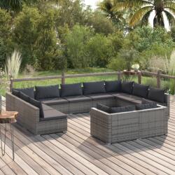 vidaXL Set mobilier de grădină cu perne, 11 piese, gri, poliratan (3102077) - comfy