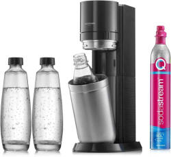 SodaStream Duo Titan Promo-Pack Producător de sifon, 2 sticle de sticlă, 1 sticlă de plastic, sticlă de CO2, negru (7290113761308)