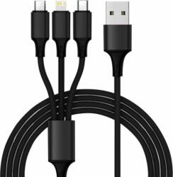 Izoxis 22194 3in1 USB Type-A apa - USB Type-C / Micro USB / Lightning apa Adat és töltő kábel - Fekete (1.2m) (22194)