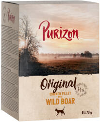 Purizon Purizon 22 + 2 gratis! 24 x 70/85 g Hrană umedă pisici - Adult fără cereale: File de pui cu porc mistreț (24 70 g)