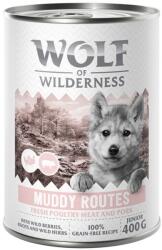 Wolf of Wilderness 6x400g Wolf of Wilderness Junior Expedition nedves kutyatáp - Muddy Routes - Szárnyas csirkével