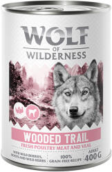 Wolf of Wilderness 6x400g Wolf of Wilderness Adult "Expedition" - Sok friss szárnyassal nedves kutyatáp - Wooded Trails - Szárnyas borjúval