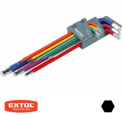 Extol Premium 8819315 extra hosszú színes imbuszkulcs készlet gömbvéggel 1, 5-10 mm, CrV - 9 db (8819315)