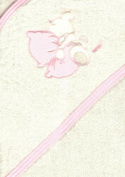 Trimex kapucnis, frottír fürdőlepedő 70*80 cm - beige/rózsaszín ölelő maci - babyshopkaposvar