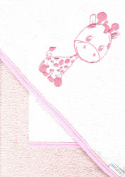  Babastar hímzett fürdőlepedő, fürdetőkesztyűvel 80*80 cm - zsiráf rózsaszín/fehér