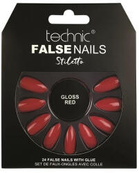 Technic Set 24 Unghii False cu adeziv inclus Technic False Nails, Stiletto, Gloss Red