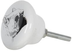 Clayre & Eef Buton mobila din fier si ceramica alba neagra Dog 4x2 cm (64707deco)