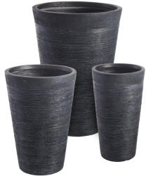 Bizzotto Set 3 ghivece flori fibra sticla neagra 30x50.5 cm, 40x56.5 cm, 49.5x69.5 cm (0790573)