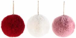 Decorer Set 3 ornamente brad din textil pufos alb rosu roz Ø 10 cm (A16.07.97) - decorer