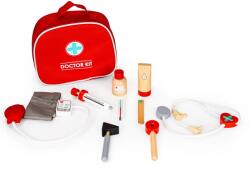 ECOTOYS orvosi táska fa orvosi eszközökkel 9 db-os szett, 22 x 8, 5 x 19 cm, piros