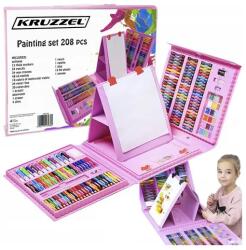 Kruzzel XXL Festő- és rajzkészlet gyerekeknek bőröndben, rózsaszín, 208 elem, 31x41x5cm