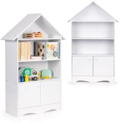 ECOTOYS gyerek könyvespolc, házikó alakú szekrény, 74×28, 5×115, 5 cm, fehér