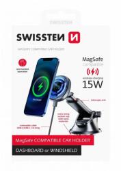 SWISSTEN - mágneses autós telefontartó és vezeték nélküli töltő MagSafe kompatibilitással műszerfalra, 15W