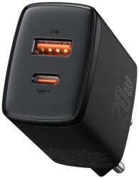 Baseus kompakt gyorstöltő, USB, USB-C, 20W (fekete)