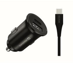 SWISSTEN - autós töltő Samsung Super Fast Charging 25W + 1, 2 m fekete USB-C/USB-C adatkábel