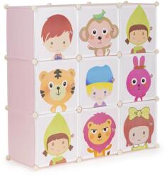 ModernHOME 9 ajtós moduláris gyerekmintás polcos szekrény 9 rekesszel, 110 x 110 x 37 cm, rózsaszín alapon mintás - webszazas - 12 200 Ft