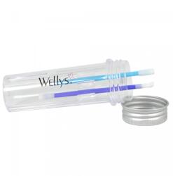 Wellys 2 db-os újrahasználható szilikon fültisztító készlet tokban, 8, 5 x 3 x 3 cm, kék pálcák átlátszó tokban