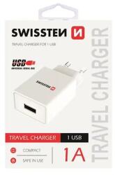 SWISSTEN - hálózati töltő adapter, 1 USB port, 1 A, fehér
