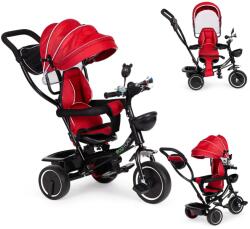 ECOTOYS Tolható baba tricikli 360°-ban forgatható üléssel, tárolóval, nappellenzővel, piros