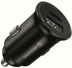 SWISSTEN - autós töltő adapter PowerDelivery 20W + USB 10W, fekete, iPhone12