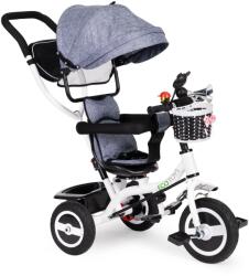 ECOTOYS Tolható baba tricikli 360°-ban forgatható üléssel, tárolóval, nappellenzővel, szürke