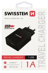 SWISSTEN - hálózati töltő adapter, 1 USB port, 1 A, fekete