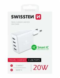 SWISSTEN - hálózati töltőadapter, 4XUSB, 20W, Smart IC, fehér