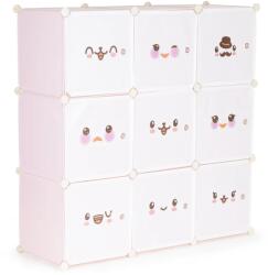 ModernHOME 9 ajtós moduláris gyerekmintás polcos szekrény 9 rekesszel, 110 x 110 x 37 cm, rózsaszín alapon mintás - webszazas - 15 100 Ft