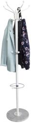 ModernHome Álló ruhafogas 14 akasztóval, esernyőtartóval, fehér, fém, 174x38 cm