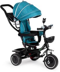 ECOTOYS Tolható, háromkerekű tricikli 360°-ban forgatható üléssel, napellenzővel, fekete-kék