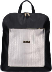 Karen Amira fekete-grafit metál fonott rostbőr női hátizsák/válltáska (N-191-fekete-grafit-metal-fonott-arany-kellek)