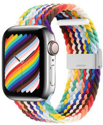 Apple Watch 1-6, SE, SE (2022) (42 / 44 mm) / Watch 7-9 (45 mm) / Watch Ultra (49 mm), textíl pótszíj, állítható, szőtt stílusú, szivárvány minta, színes