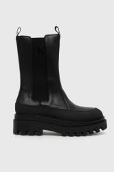 Calvin Klein Jeans bőr bokacsizma FLATFORM CHELSEA BOOT LTH WN fekete, női, platformos, YW0YW01111 - fekete Női 40