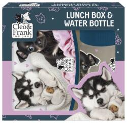 DERFORM Set cutie de prânz copii + sticlă de apă, model Cleo & Frank, model căței