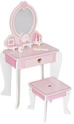 Procart Set masa de toaleta pentru fetite, scaunel si oglinda, 6 accesorii, lemn, 92x34x49 cm, alb roz